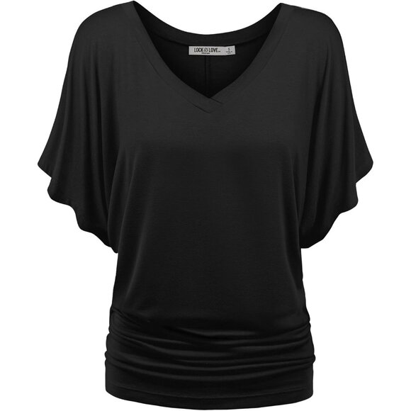 Women's Rayon Spandex Dolman Top Loose Fit V-Neck Boat Neck Casual Wear - Picture 2 of 5